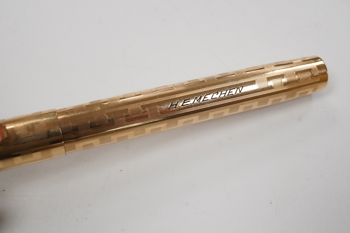 Wahl Eversharp gold filled 'Greek key' design lever fill fountain pen - large size
